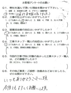 京都市中京区Ｍ様よりアンケートのご回答いただきました！