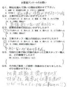 京都市左京区Ｋ様よりアンケートのご回答いただきました！